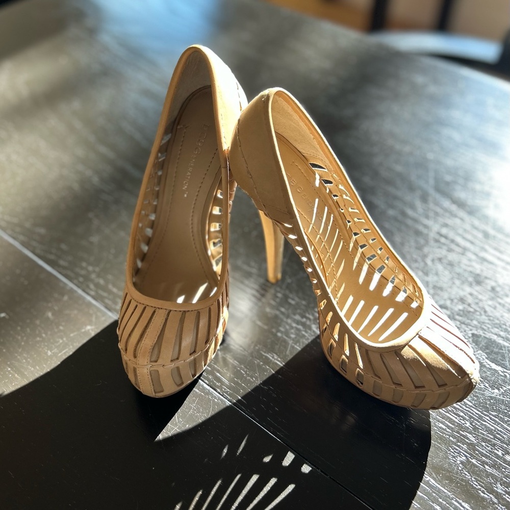 BCBG Stilettos, leather, slight platform size 6